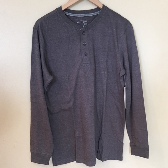 NWT Perry Ellis men’s grey 3 button Henley long sleeve shirt size M - Picture 1 of 6